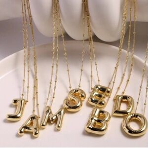 Bubble Balloon Letter C Initial Necklace w/ hoop earrings